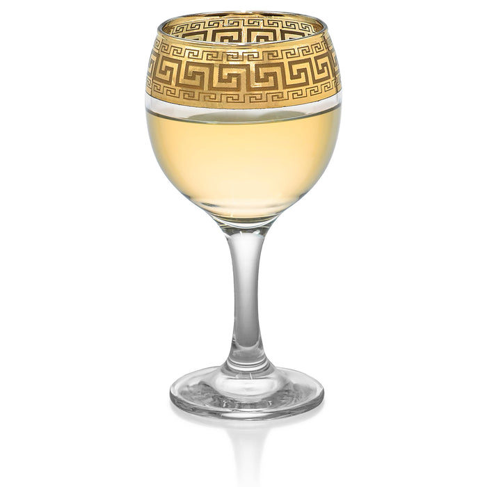 Red Co. Set of 6 Clear Decorated Drinking Glasses with Golden Greek Key Trim