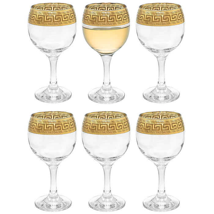 Red Co. Set of 6 Clear Decorated Drinking Glasses with Golden Greek Key Trim