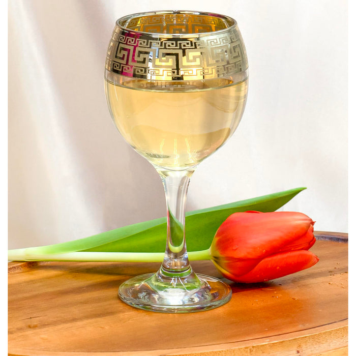 Red Co. Set of 6 Clear Decorated Drinking Glasses with Golden Greek Key Trim