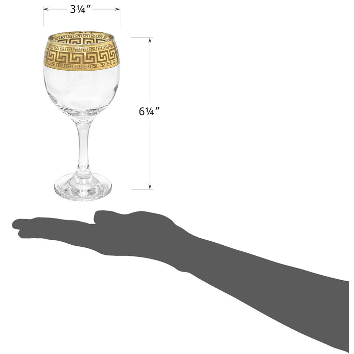 Red Co. Set of 6 Clear Decorated Drinking Glasses with Golden Greek Key Trim