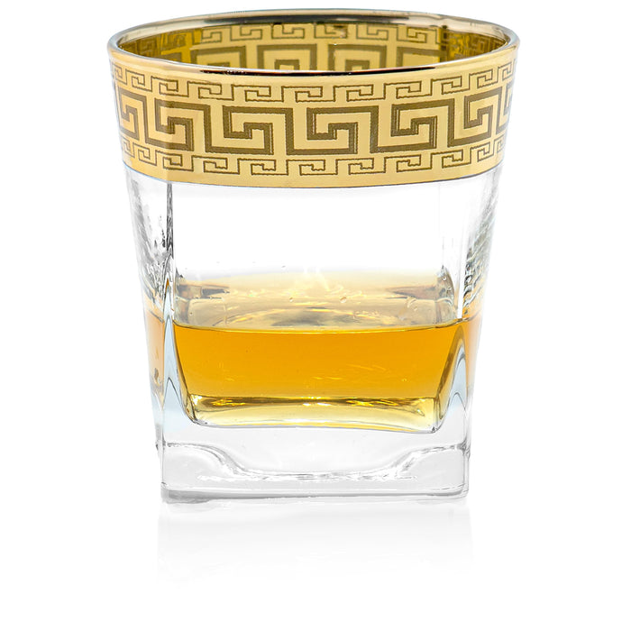 Red Co. Set of 6 Clear Decorated Drinking Glasses with Golden Greek Key Trim