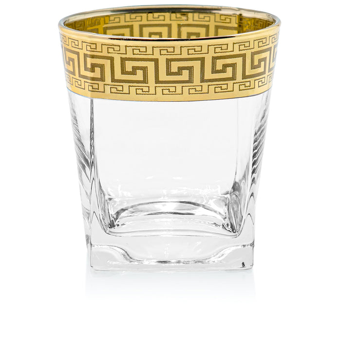 Red Co. Set of 6 Clear Decorated Drinking Glasses with Golden Greek Key Trim