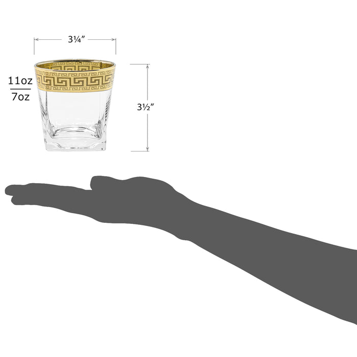 Red Co. Set of 6 Clear Decorated Drinking Glasses with Golden Greek Key Trim