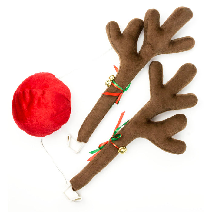Red Co. 17” Reindeer Christmas Car Kit Products, Antlers with Jingle Bells & Nose