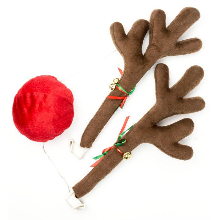 Red Co. 17” Reindeer Christmas Car Kit Products, Antlers with Jingle Bells & Nose