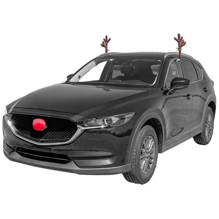 Red Co. 17” Reindeer Christmas Car Kit Products, Antlers with Jingle Bells & Nose