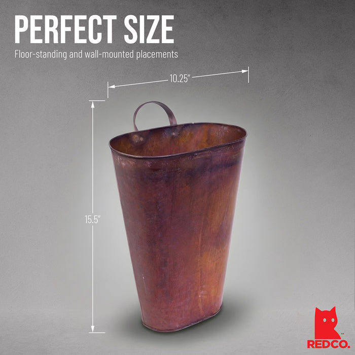 Red Co. 15.5” Farmhouse Galvanized Metal Floor-Standing & Wall-Hanging Umbrella Bucket with Handle, Rusted Brown