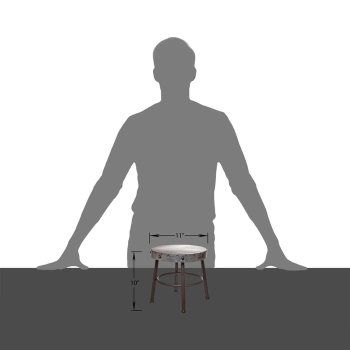 Red Co. 10” Tall Round-Top Antique Metal Milking Stool Display Plant Stand Holder, Weathered Silver Tone