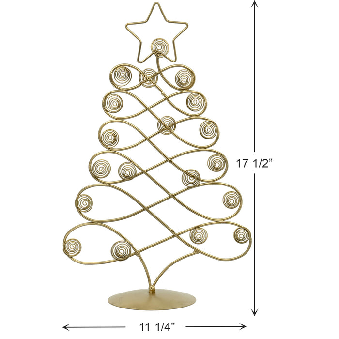 Red Co. 17.5" H Decorative Tabletop Display Christmas Tree Card & Photo Holder Rack in Old Gold Finish