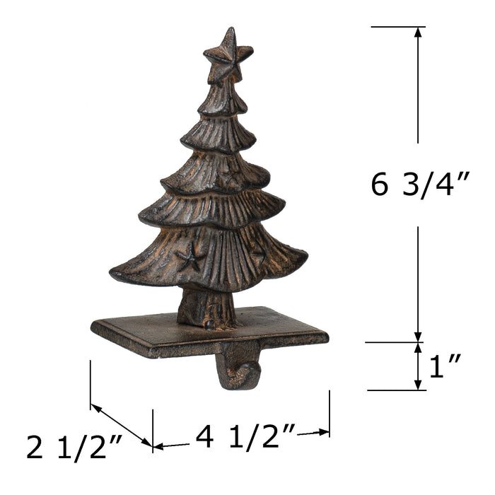 Red Co. 6.75" Decorative Cast Iron Stocking Holder with Hook in Distressed Finish – Christmas Tree