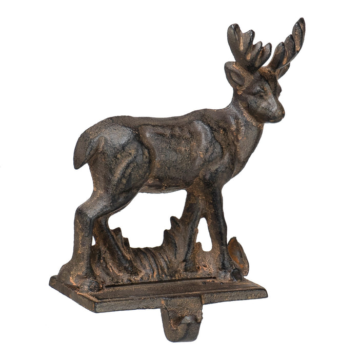Red Co. 6.75" Decorative Cast Iron Stocking Holder with Hook in Distressed Finish – Reindeer