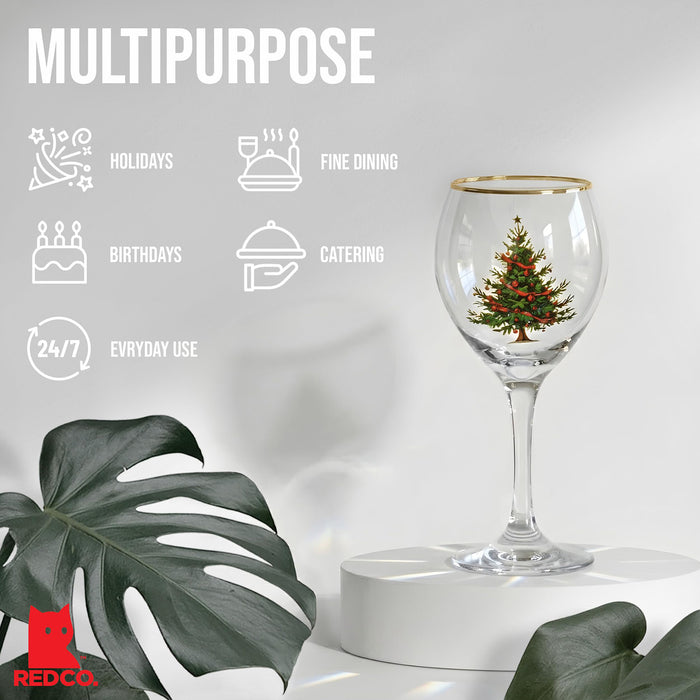 Red Co. Set of 4 Clear Glass Christmas Tree Drinking Tumblers with Gold Rim