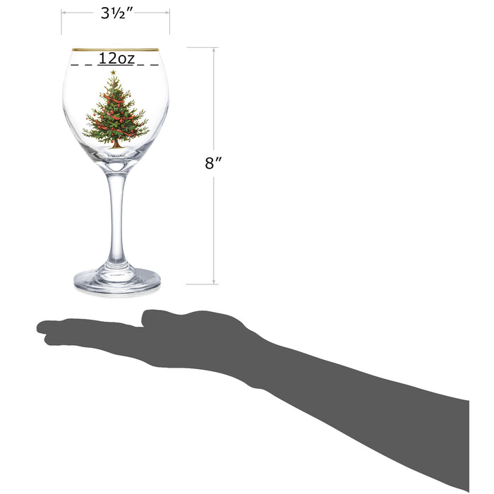 Red Co. Set of 4 Clear Glass Christmas Tree Drinking Tumblers with Gold Rim