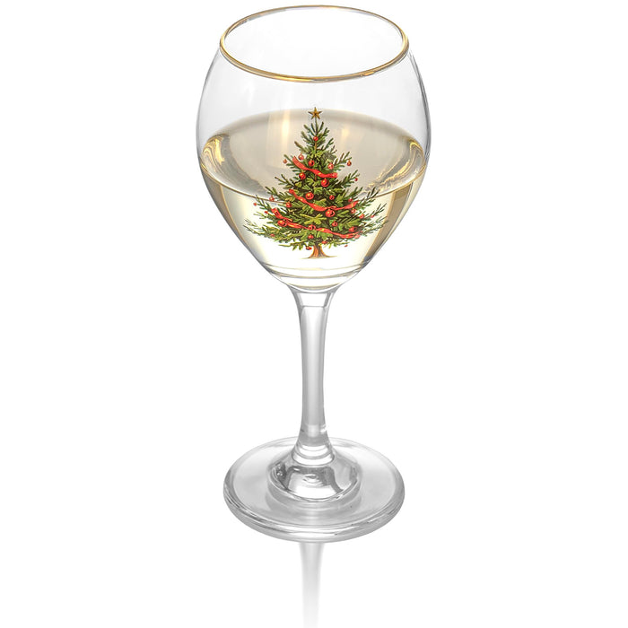 Red Co. Set of 4 Clear Glass Christmas Tree Drinking Tumblers with Gold Rim