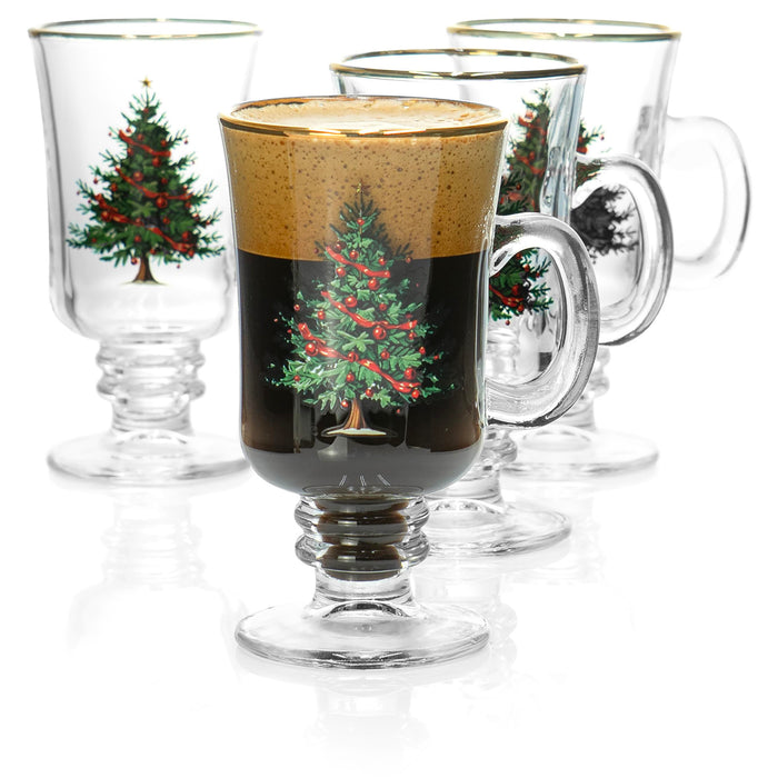 Red Co. Set of 4 Clear Glass 8 Fl Oz Christmas Tree Drinking Tumblers with Gold Rim – Irish Coffee Mug