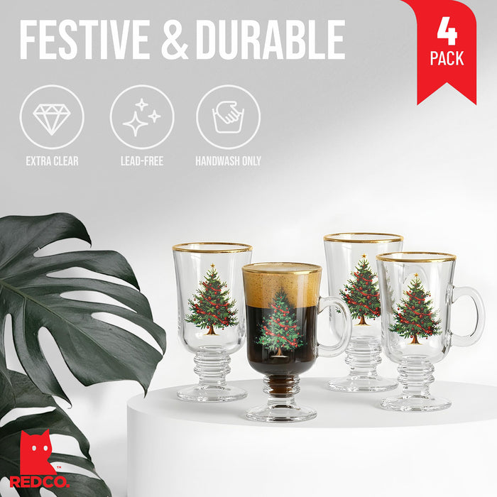 Red Co. Set of 4 Clear Glass 8 Fl Oz Christmas Tree Drinking Tumblers with Gold Rim – Irish Coffee Mug
