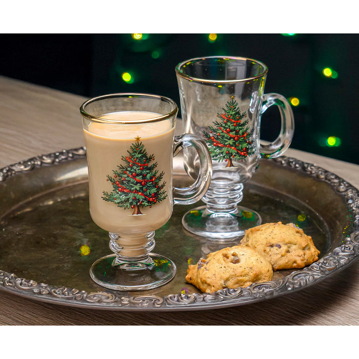 Red Co. Set of 4 Clear Glass 8 Fl Oz Christmas Tree Drinking Tumblers with Gold Rim – Irish Coffee Mug