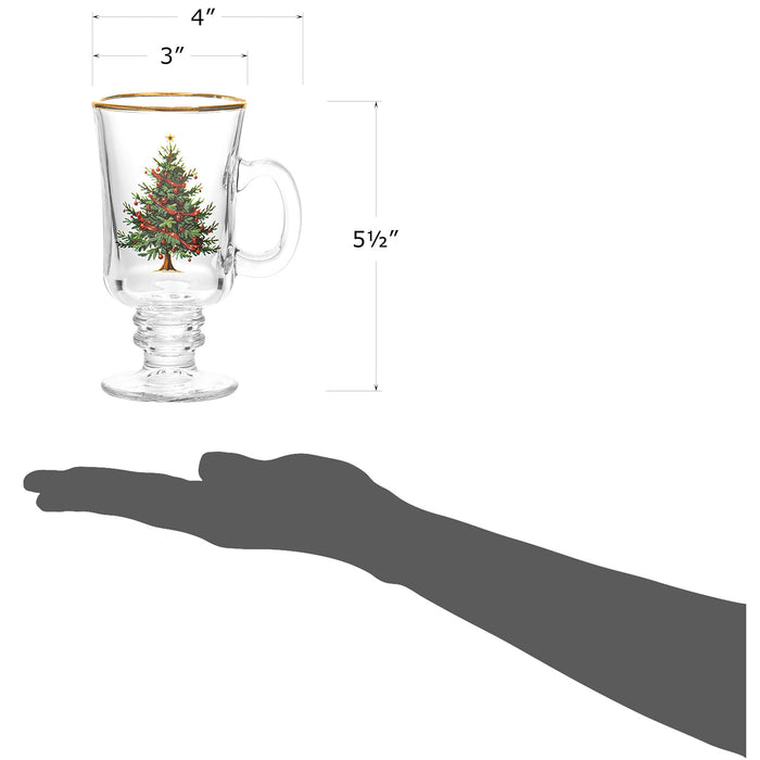 Red Co. Set of 4 Clear Glass 8 Fl Oz Christmas Tree Drinking Tumblers with Gold Rim – Irish Coffee Mug