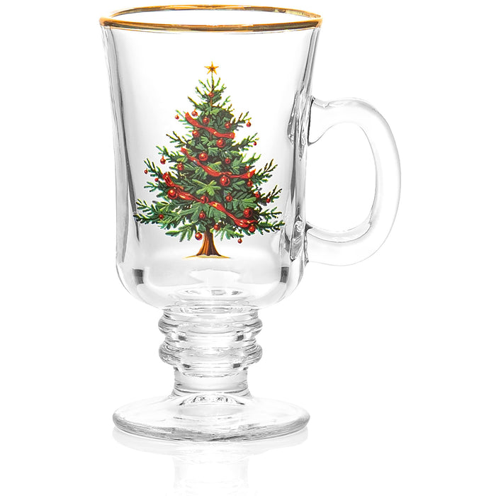 Red Co. Set of 4 Clear Glass 8 Fl Oz Christmas Tree Drinking Tumblers with Gold Rim – Irish Coffee Mug