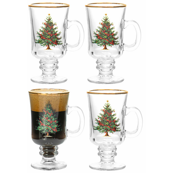 Red Co. Set of 4 Clear Glass 8 Fl Oz Christmas Tree Drinking Tumblers with Gold Rim – Irish Coffee Mug