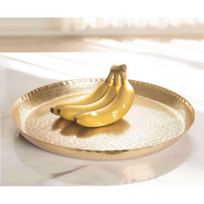 Antique Aluminium Round Gold Decorative Tray; Platter Serving Dish; Round Wedding Birthday Dessert Cupcake Display, 20 Inch