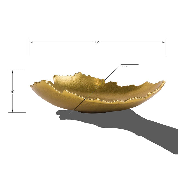 Red Co. 12” Decorative Antique Golden Allure Torn Metal Centerpiece Bowl with Sculpted Edges