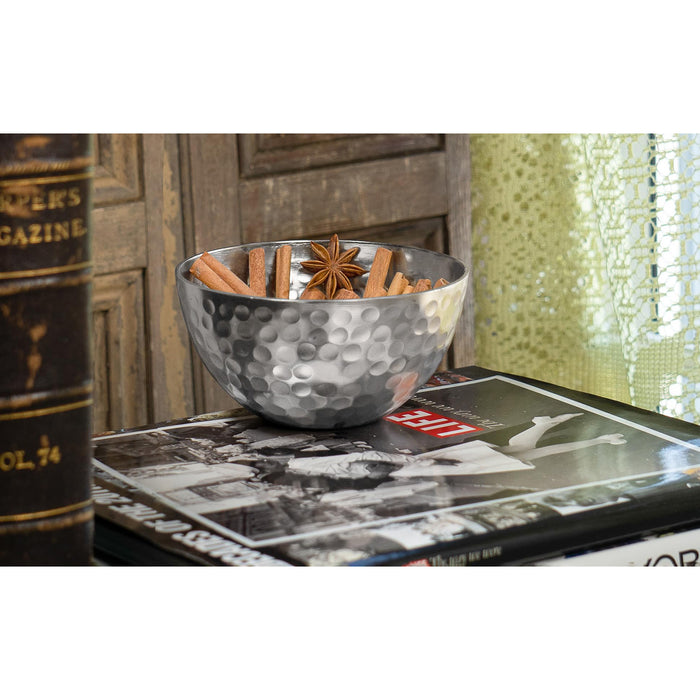 Red Co. 4” Luxurious Round Hammered Aluminum Decorative Bowl, Silver Finish