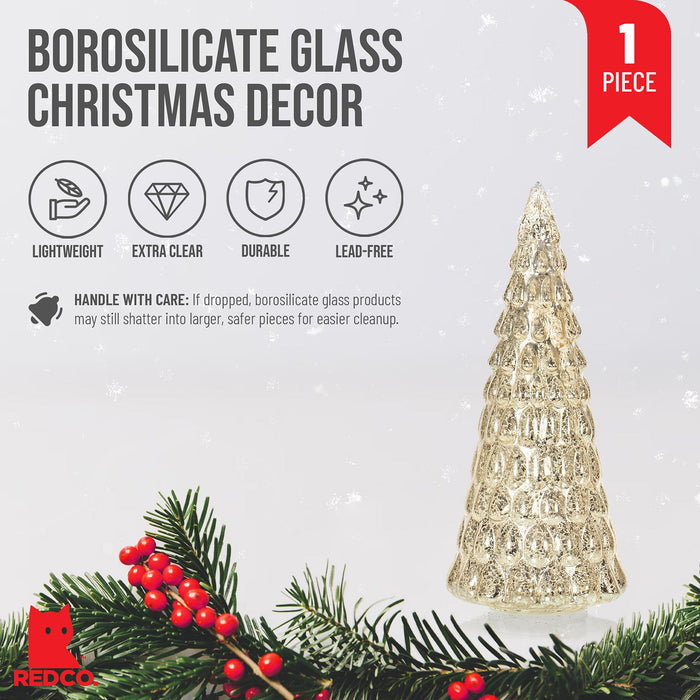 Red Co. 12.5” Light-Up Decorative Tabletop Christmas Tree Holiday Figurine with LED Lights, Gold