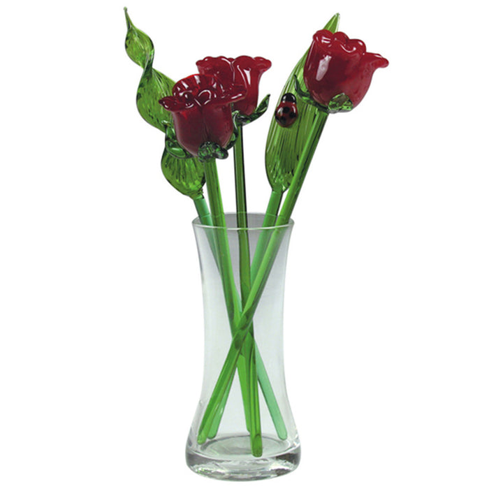 Red Co. Decorative Glass Lovely Flower Bouquet with Vase, Gift Boxed