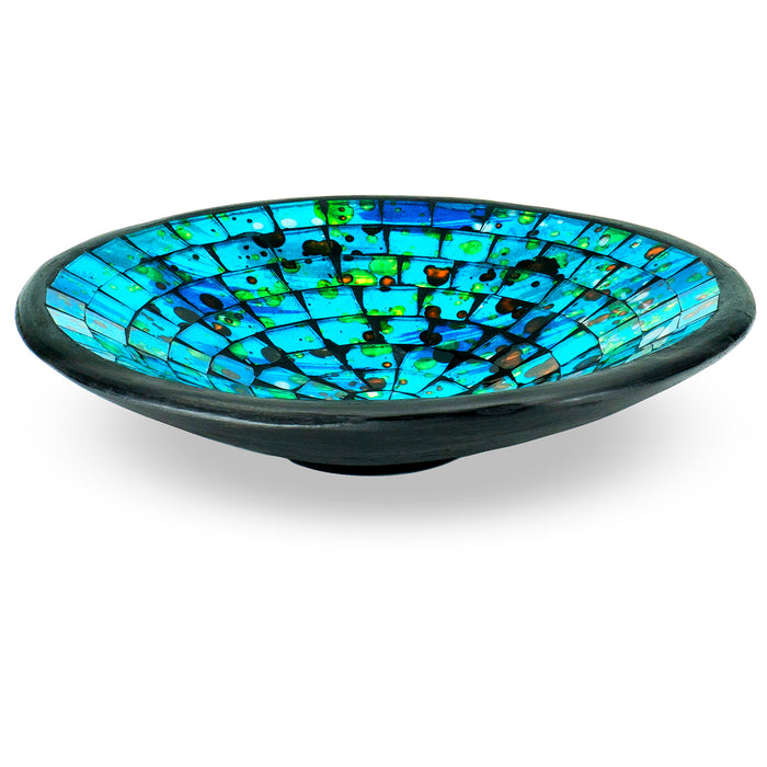 Red Co. Glass Mosaic Ceramic Catch-All Tray, Decorative Accent and Centerpiece Bowl - Round