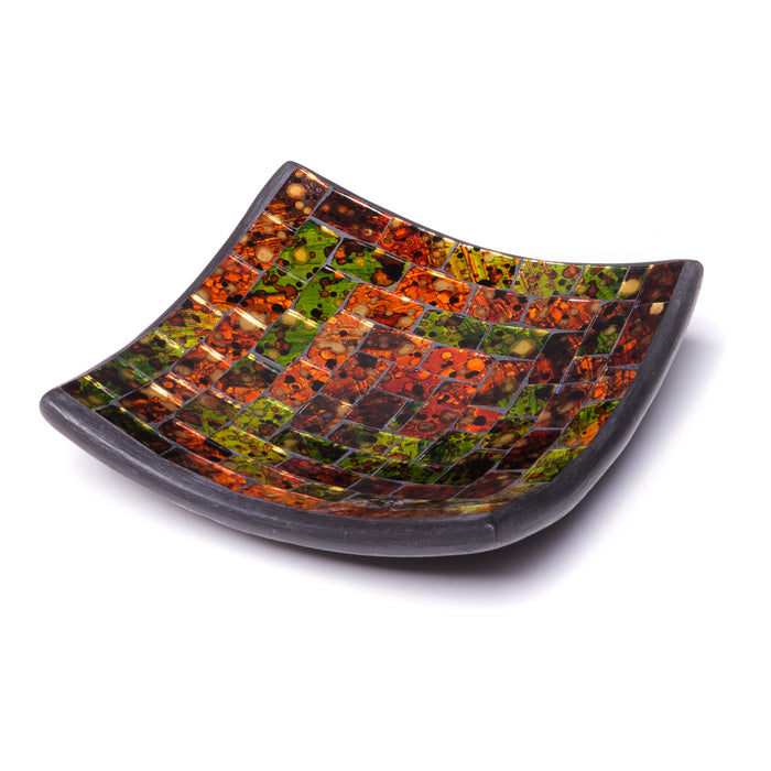 Red Co. Glass Mosaic Ceramic Catch-All Tray, Decorative Accent and Centerpiece Plate - Squared