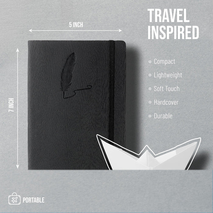 Red Co. Journal with Embossed Quill, 240 Pages, 5"x 7" Lined, Black