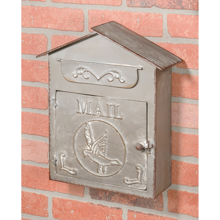 Red Co. 12” x 15” Galvanized Tin Metal Birdhouse Wall-Mounted Post Mailbox, Distressed Gray
