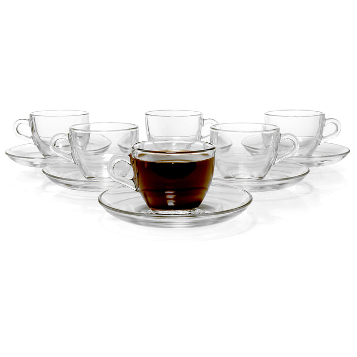 Red Co. Set of 6 Clear Glass 6.75 Oz Footed Tea and Coffee Mugs