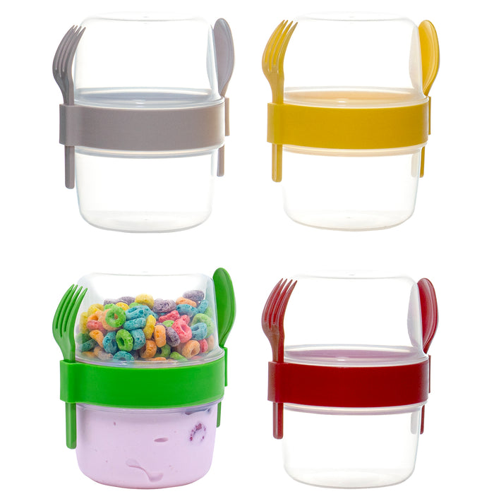 Red Co. Set of 4 Breakfast On the Go 27 Oz Reusable Overnight Oats Containers with Spoon & Fork – Pink, Yellow, Green, Red