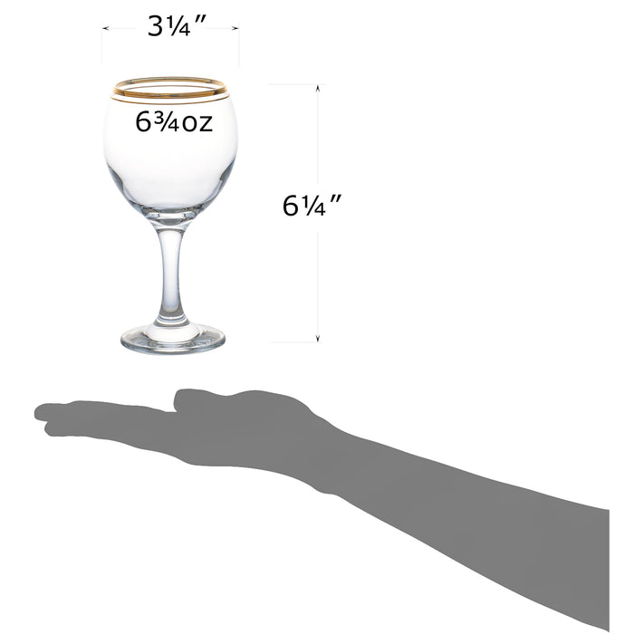 Red Co. Set of 6 Clear Glass 6.75 fl oz Stemmed All-Purpose White Wine Goblets with Golden Rims