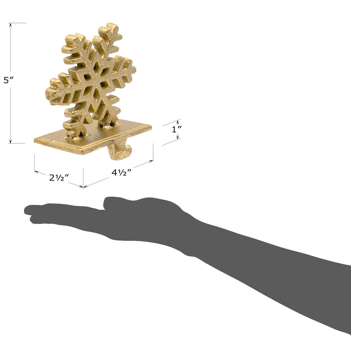 Red Co. 5" Decorative Cast Iron Stocking Holder with Hook in Old Gold Finish – Snowflake