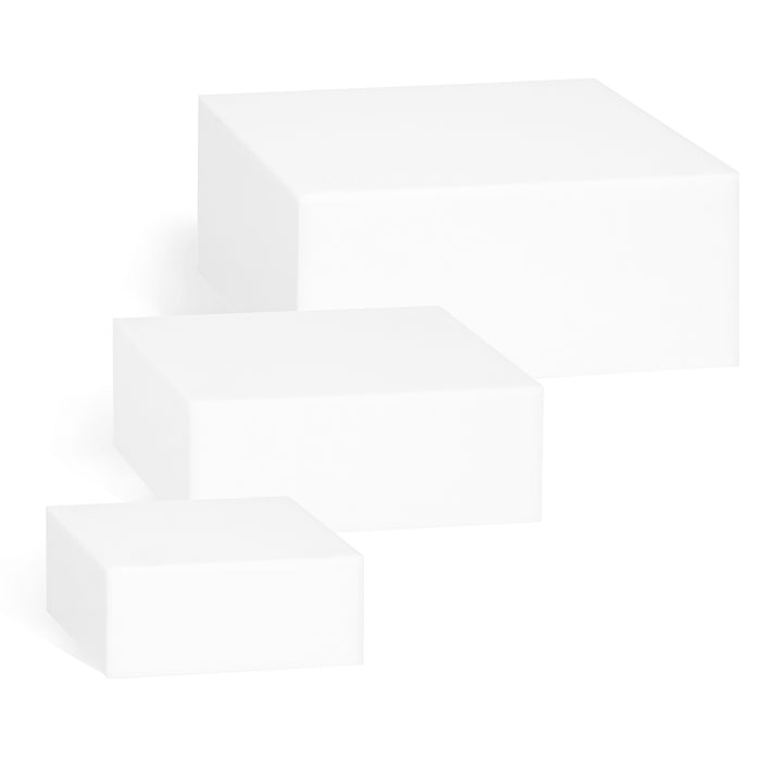 Red Co. Set of 2 Glossy White Small Acrylic Cubic Display Riser Stands with Hollow Bottoms - 3-Pack