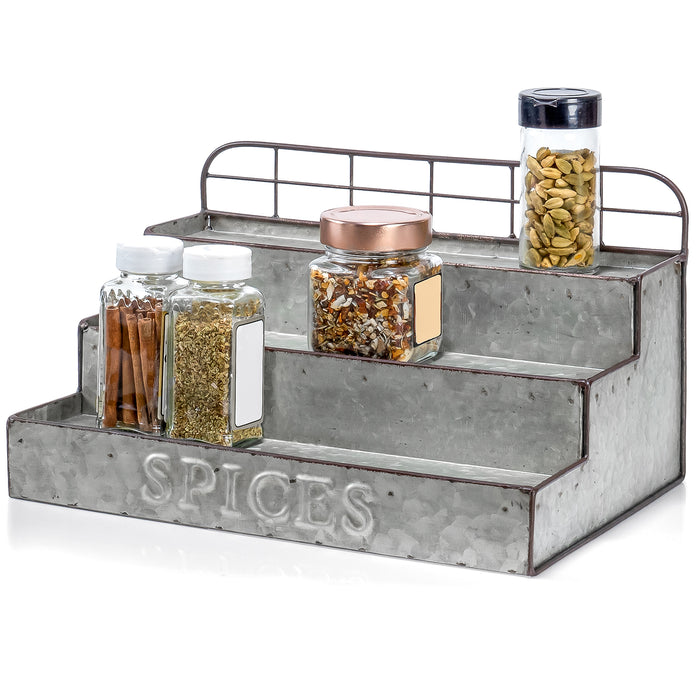 Red 13” x Galvanized Metal Tier Tabletop Display Spice Rack Organizer for Kitchen Cabinet