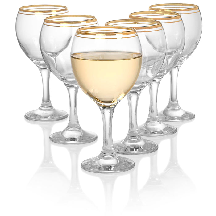 Red Co. Set of 6 Clear Glass 6.75 fl oz Stemmed All-Purpose White Wine Goblets with Golden Rims