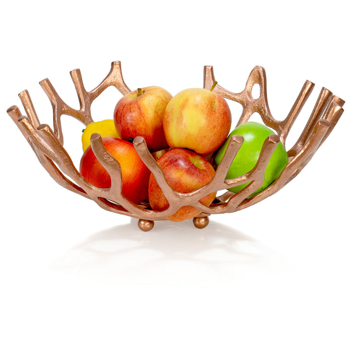 Red Co. 14” Dia Decorative Round Aluminum Branch Reef Centerpiece Bowl – Copper