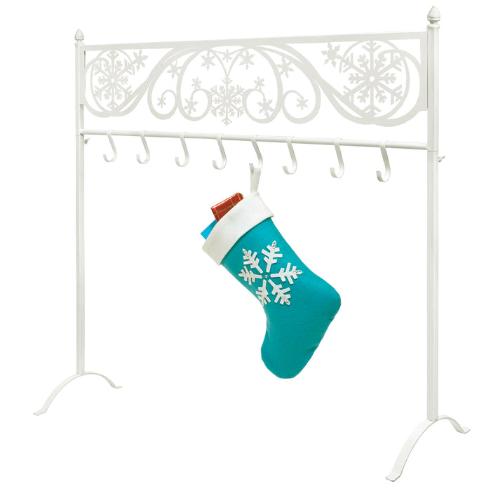 Red Co. 38” Snowflake Scroll Metal Freestanding Christmas Stocking Holder Stand with 8 Hooks, White