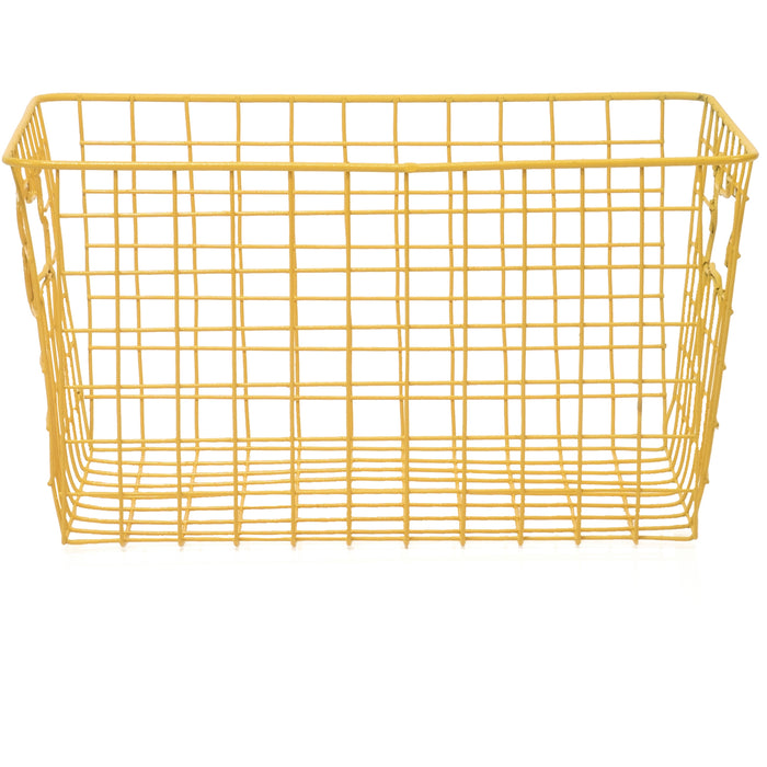 Red Co. 13” x 9.5” Rectangular Metal Wire Dog Toy Storage Basket with Handles, Yellow
