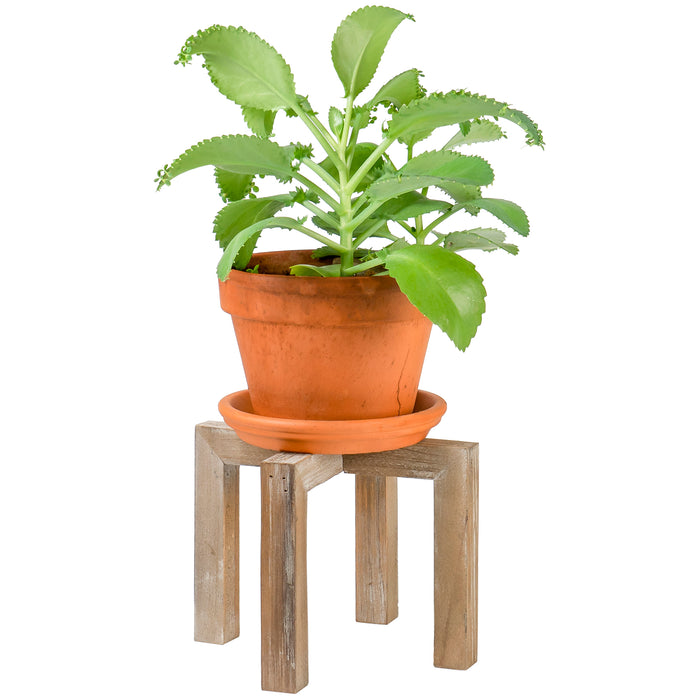 Red Co. 6” Decorative Distressed Wood Cross Leg Pedestal Plant Stand Holder, Natural Brown
