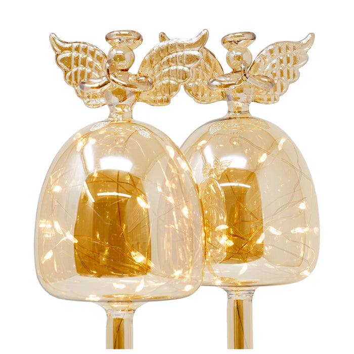 Red Co. 12" Gold Glass Christmas Praying Holy Angel Figurine Ornaments with LED Lights, Light-Up Holiday Season Décor – Set of 2