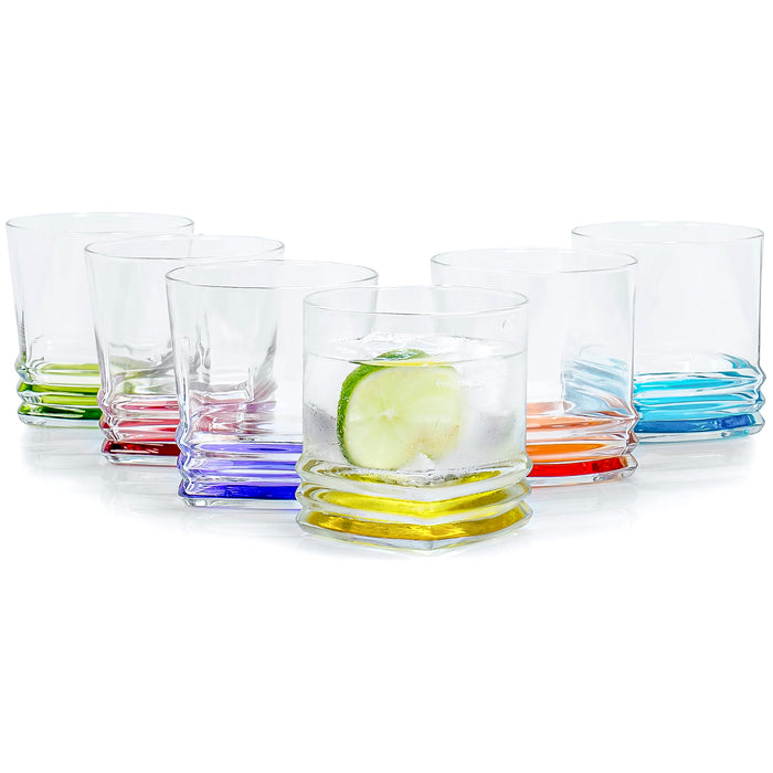Red Co. Multicolor Double Old Fashioned Rocks Glasses, 10 Ounce, Set of 6