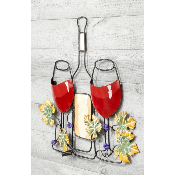 Red Co. 17" x 14.5” Hanging Metal Wire Wall Art Décor Sculpture – Red Wine Bottle with 2 Glasses
