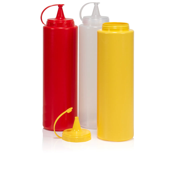 Red Co. Set of 3 Reusable 33.8 Oz Condiment Sauce Squeeze Bottles – Red, Yellow, Clear