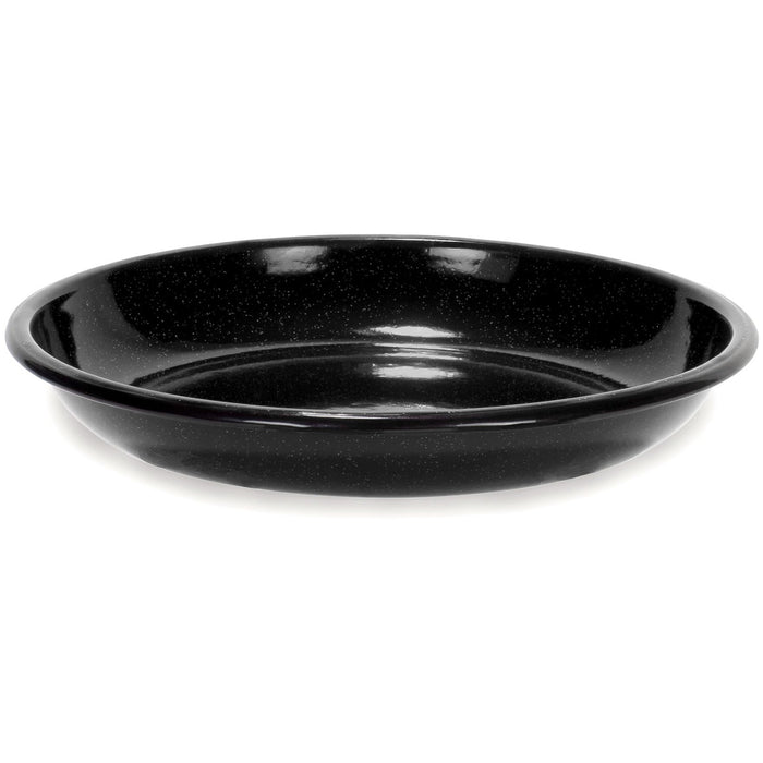 Red Co. Set of 4 Enamelware Metal 10” Round Camping Plates, White-Speckled Black/Black Rim