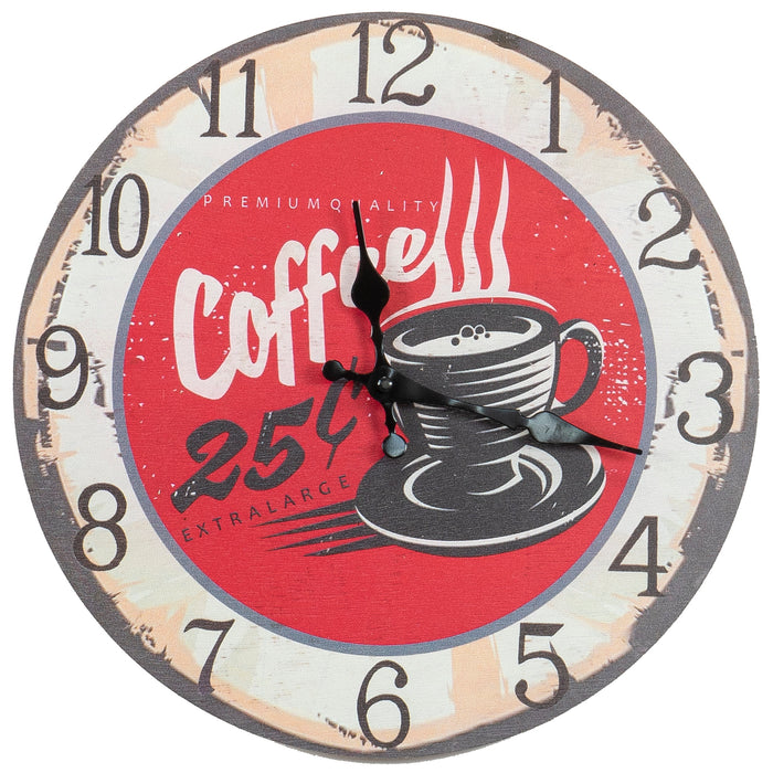 Red Co. 13” Round Vintage Decorative Wooden Coffee 25 Cents Wall Clock, Distressed Red & White